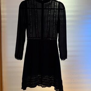 Reformation Sheer Black Long Sleeve Lace Dress- Size 2